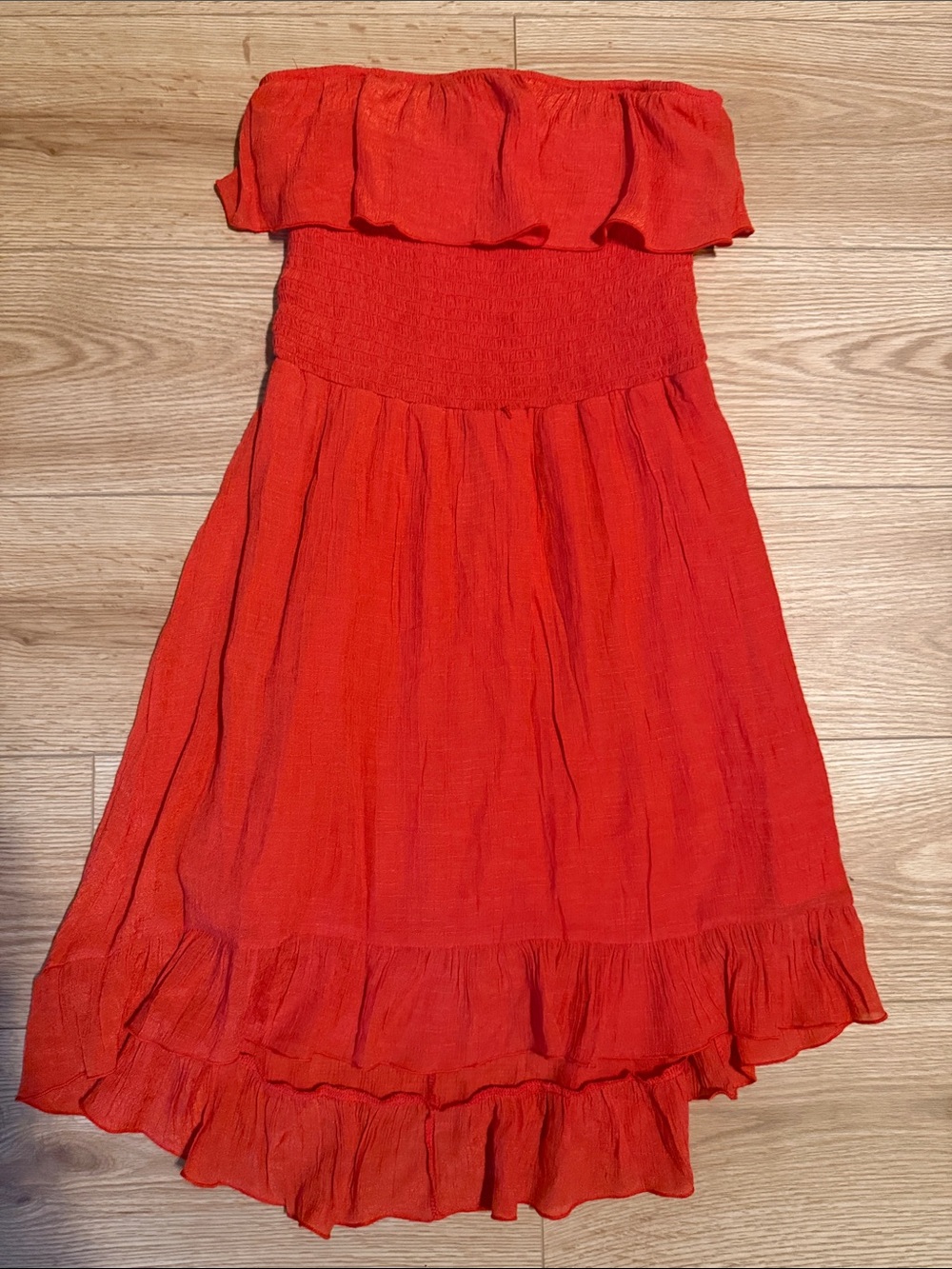 Iz Byer Orange Strapless Ruffle Sundress
